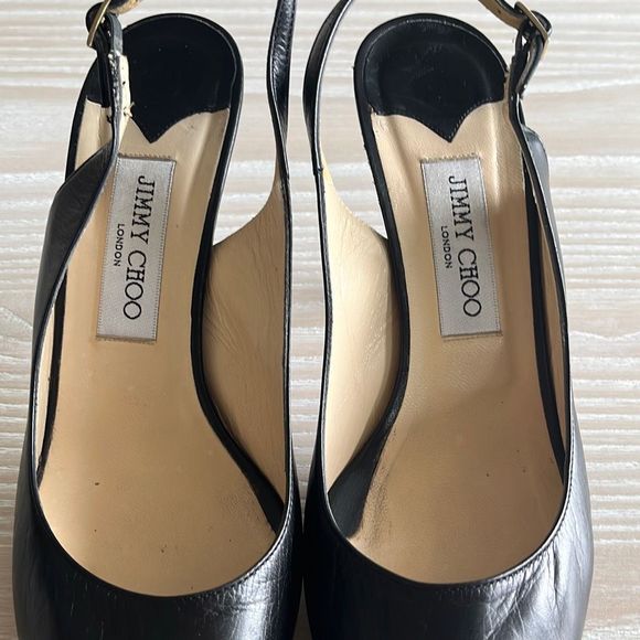 Jimmy Choo Nova Peep-Toe Leather Slingback Platform Pumps Black size 39 - Picture 7 of 14
